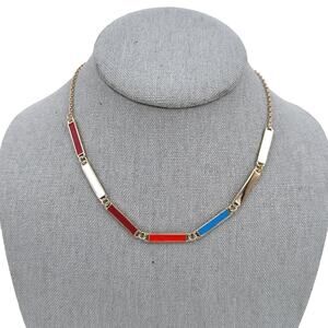 Brooks Brothers Enamel Bar Necklace Goldtone Red White Blue